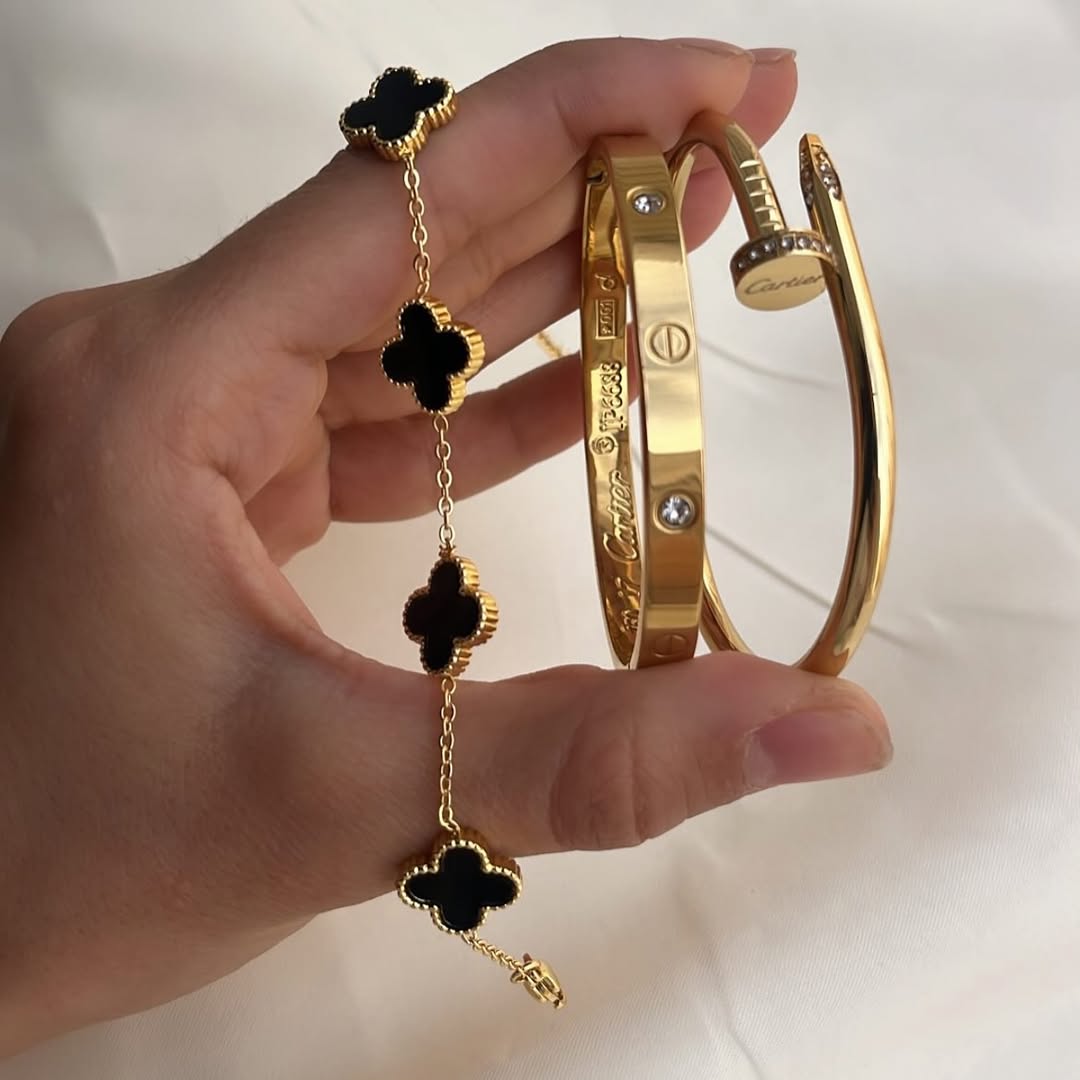 Premium Cartier, Black Vancleef and Nail Bracelet 3pcs Set