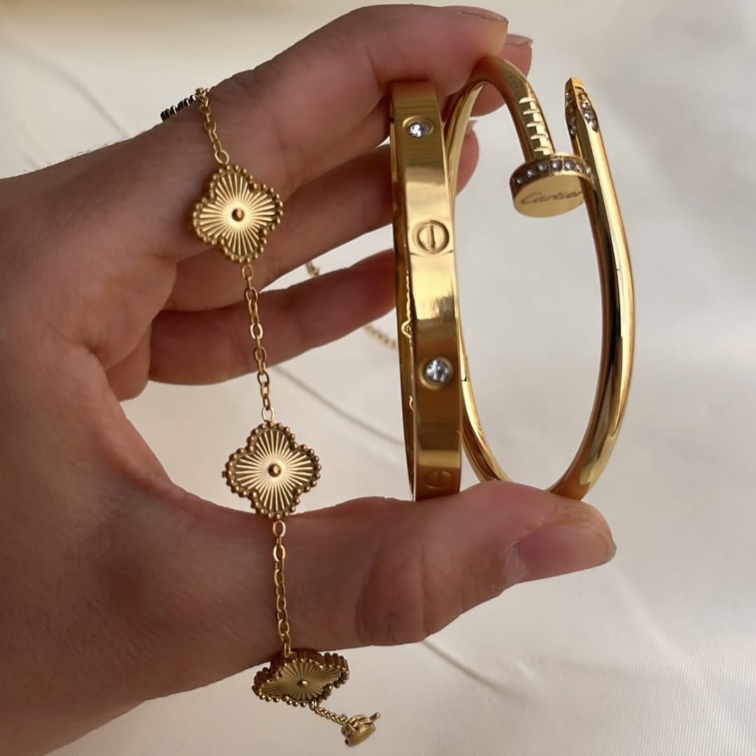 Premium Cartier,Vancleef Golden and Nail Bracelet Set 3pcs