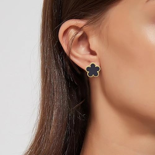 Black & Gold Clover Earrings