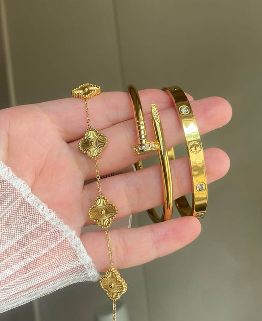 Premium Cartier,Vancleef Golden and Nail Bracelet Set 3pcs