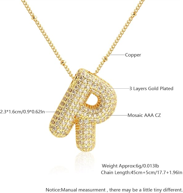 Gold necklace with letter 'R' pendant on a white background