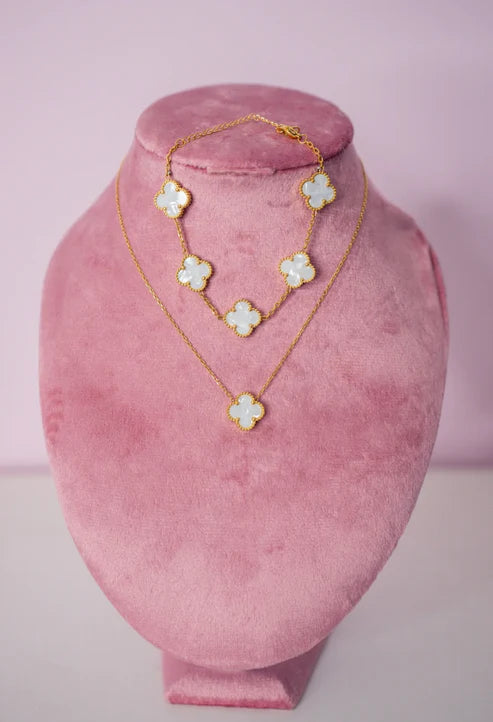 Lucky 4 Leaf White Bracelet & Necklace Set