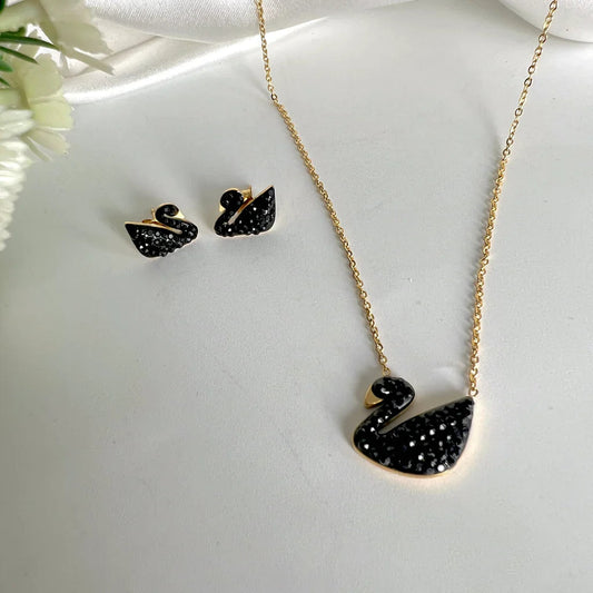 Swan Earring And Necklace Set