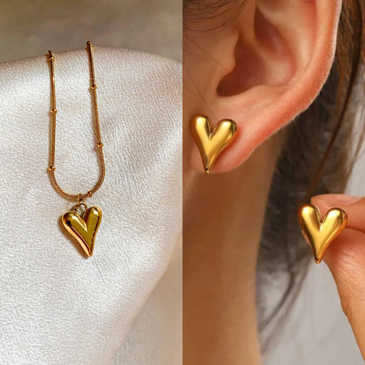 18k Love Heart Pendant & Stud Set (1pc pendant & 2pc earrings)